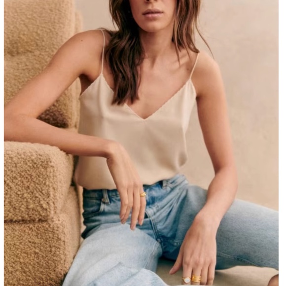 Classic Sezane Adriano Silk Top Cami - Cream Light Beige - Picture 4 of 9